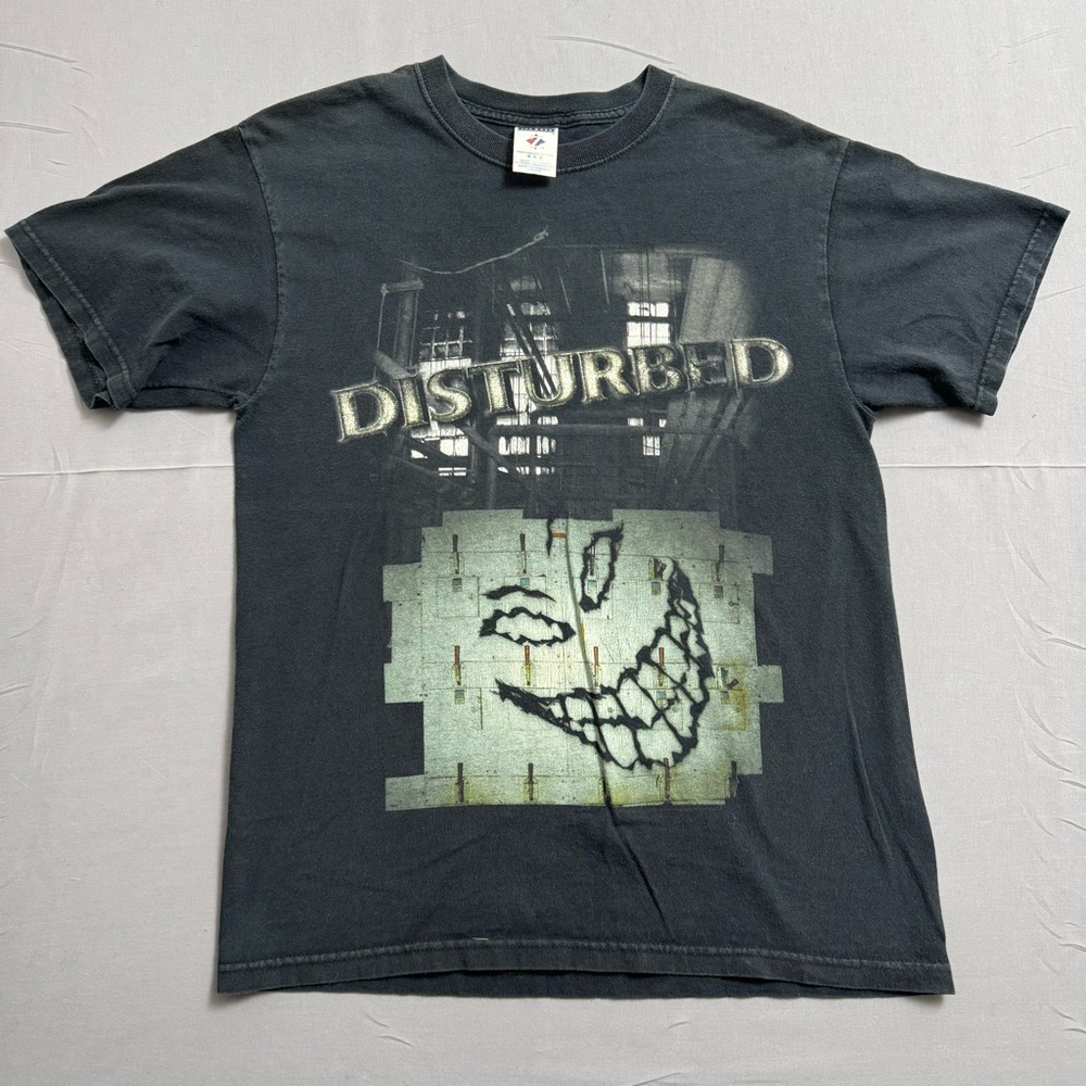 Disturbed Heavyweight Cotton Black Vintage T-Shirt with Smiling Face Graphic '05